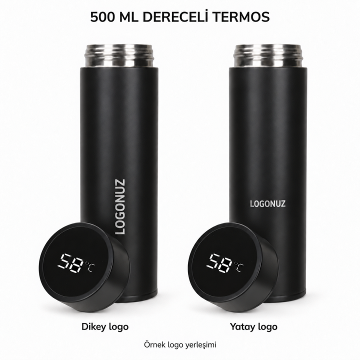 Logo Baskılı Beyşehir Siyah 500 ml Dereceli Termos