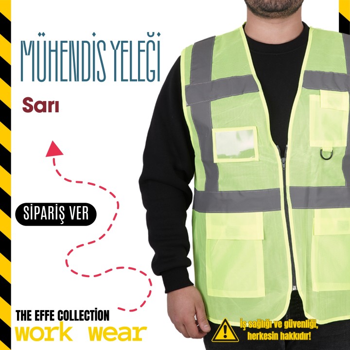 Mühendis / Sarı İş Güvenliği İkaz Yeleği (logo Baskılı)
