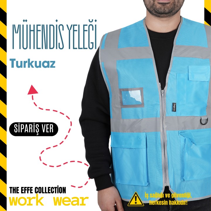 Mühendis (lacivert) - Turkuaz İş Güvenliği İkaz Yeleği (logo Baskılı)