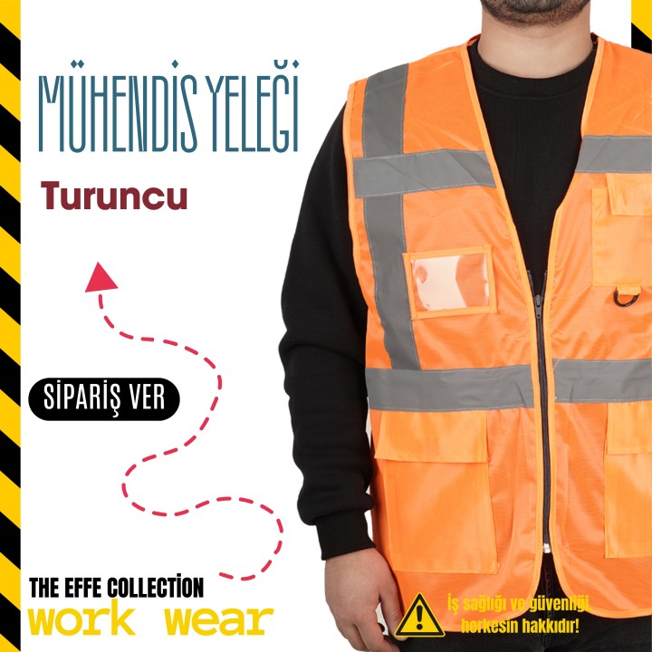 Mühendis (turuncu) İş Güvenliği İkaz Yeleği (logo Baskılı)