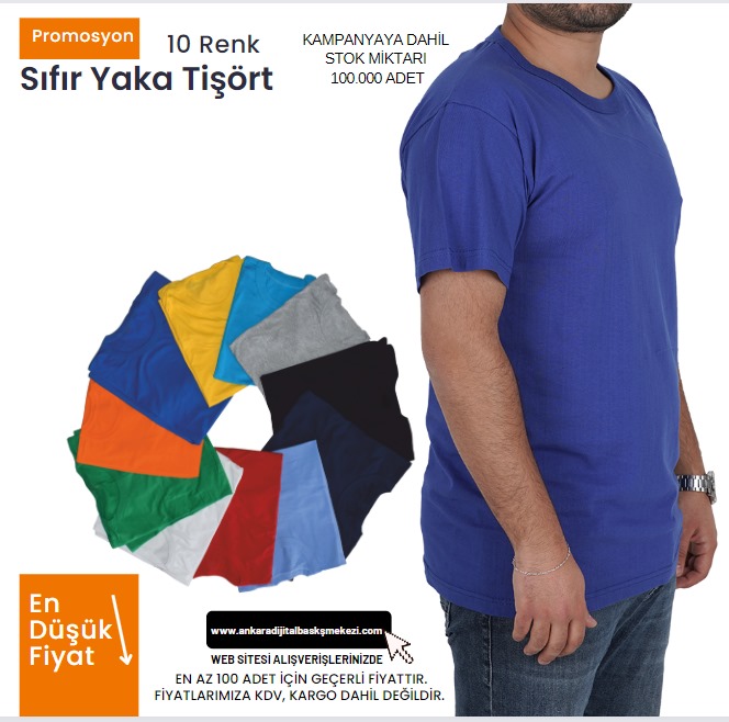 Outlet Sıfır Yaka Tişört Saks Mavi