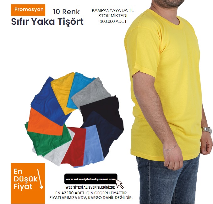 Outlet Sıfır Yaka Tişört Sarı