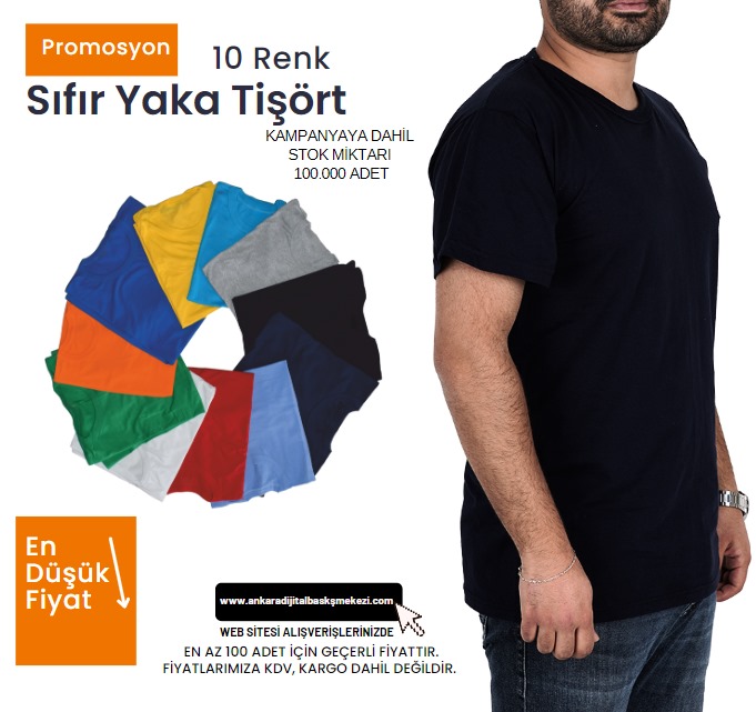 Outlet Sıfır Yaka Tişört Siyah