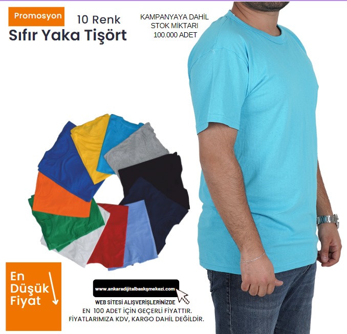 Outlet Sıfır Yaka Tişört Turkuaz
