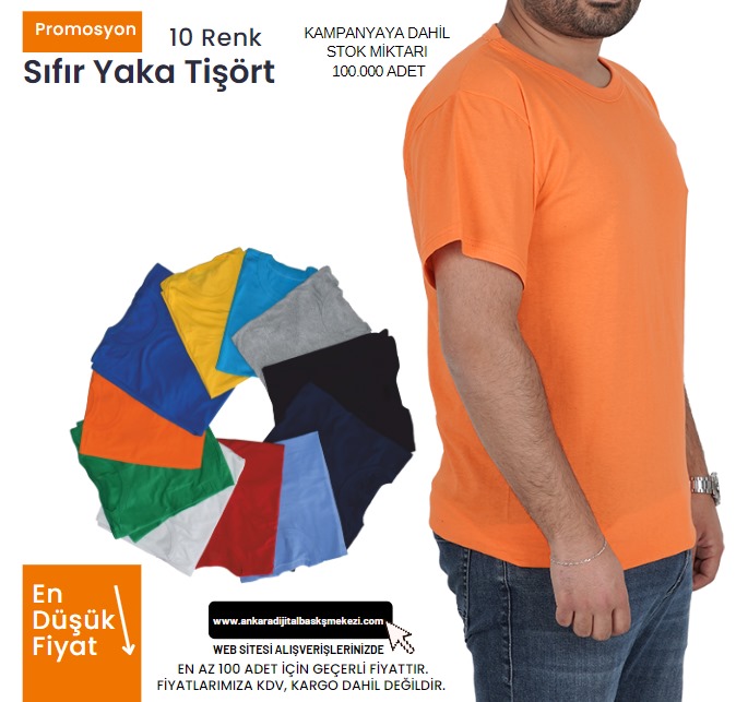 Outlet Sıfır Yaka Tişört Turuncu