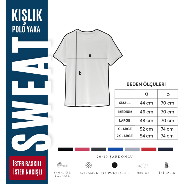 Baskılı Polo Yaka Sweat Siyah