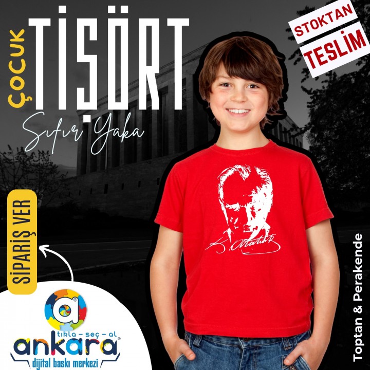 Sıfır Yaka Tişört Çocuk 10 Kasım Atatürk Baskılı Model 04