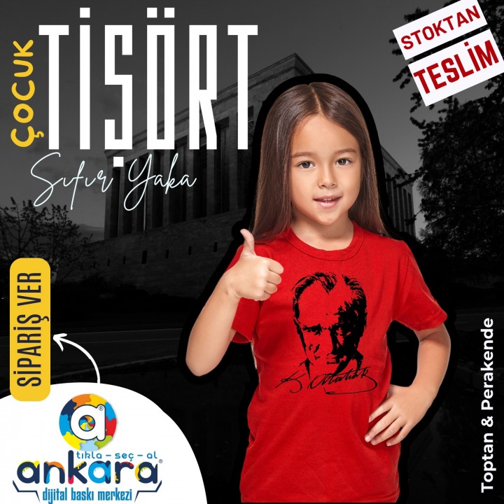 Sıfır Yaka Tişört Çocuk 10 Kasım Atatürk Baskılı Model 05