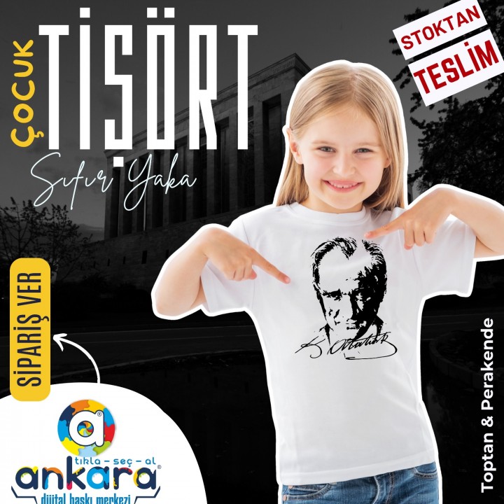 Sıfır Yaka Tişört Çocuk 10 Kasım Atatürk Baskılı Model 06