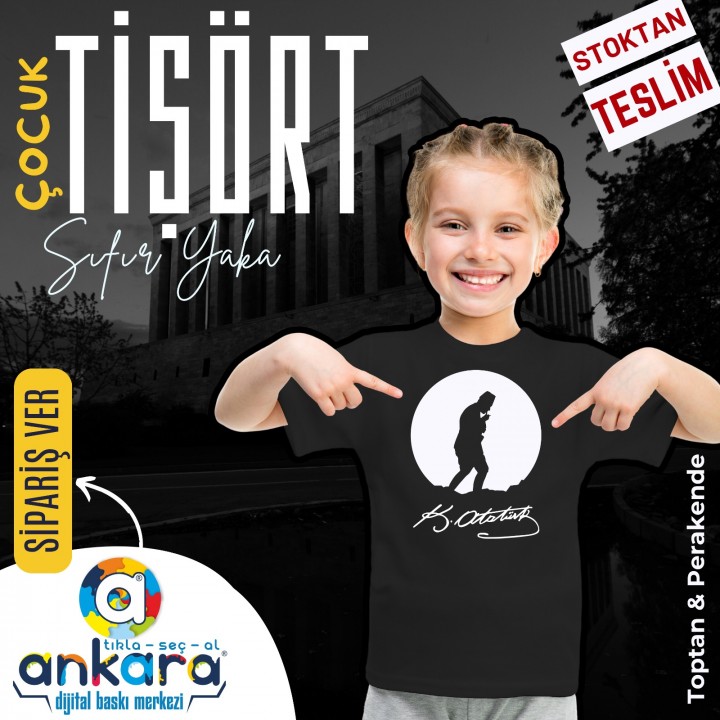 Sıfır Yaka Tişört Çocuk 10 Kasım Atatürk Baskılı Model 08