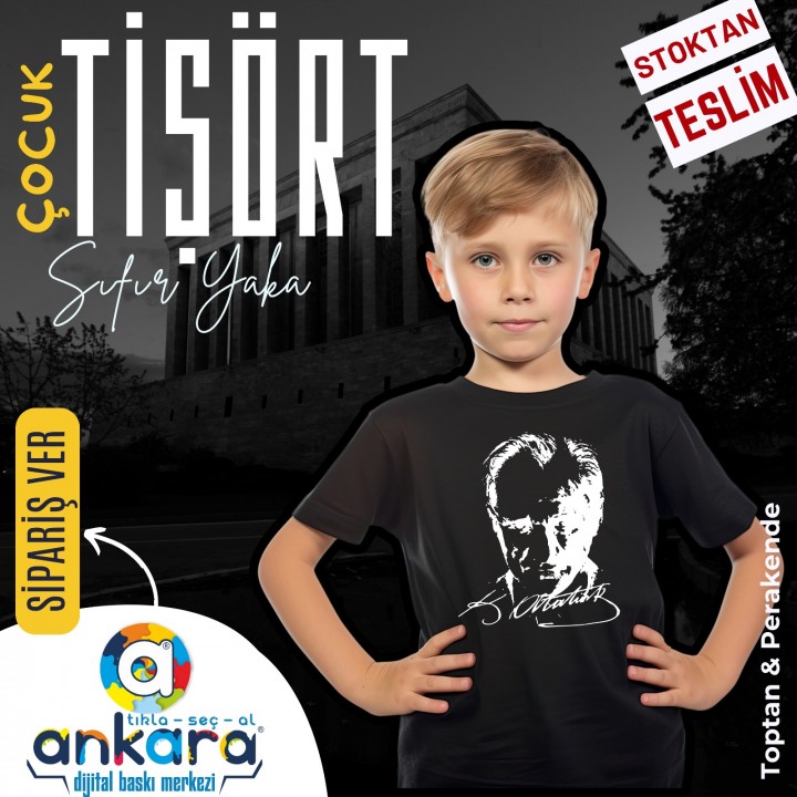 Sıfır Yaka Tişört Çocuk 10 Kasım Atatürk Baskılı Model 09