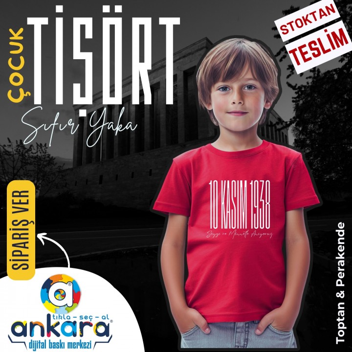 Sıfır Yaka Tişört Çocuk 10 Kasım Atatürk Baskılı Model 11