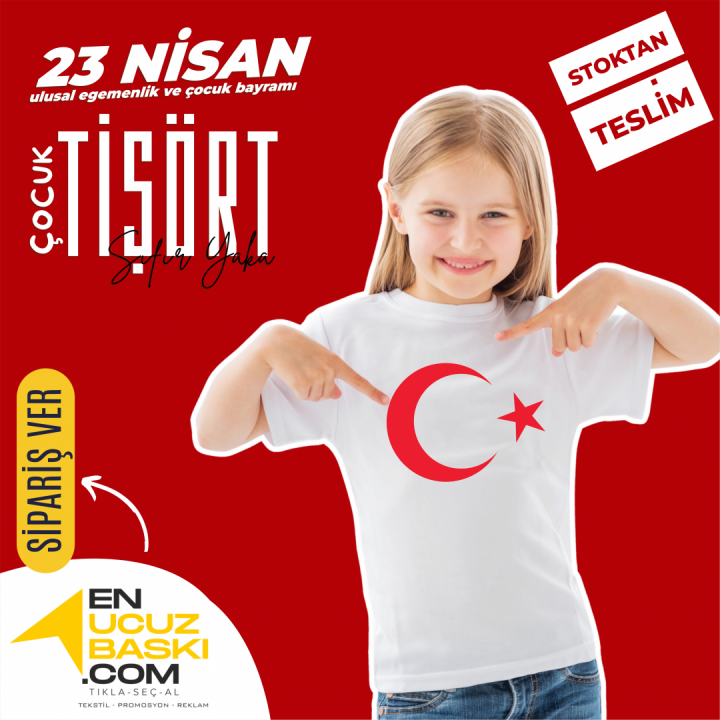 Sıfır Yaka Tişört Çocuk 23 NİSAN Baskılı Model 06