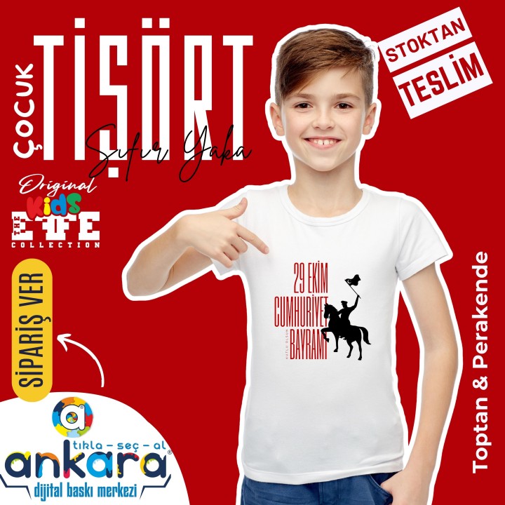 Sıfır Yaka Tişört Çocuk 29 Ekim Baskılı Model 04
