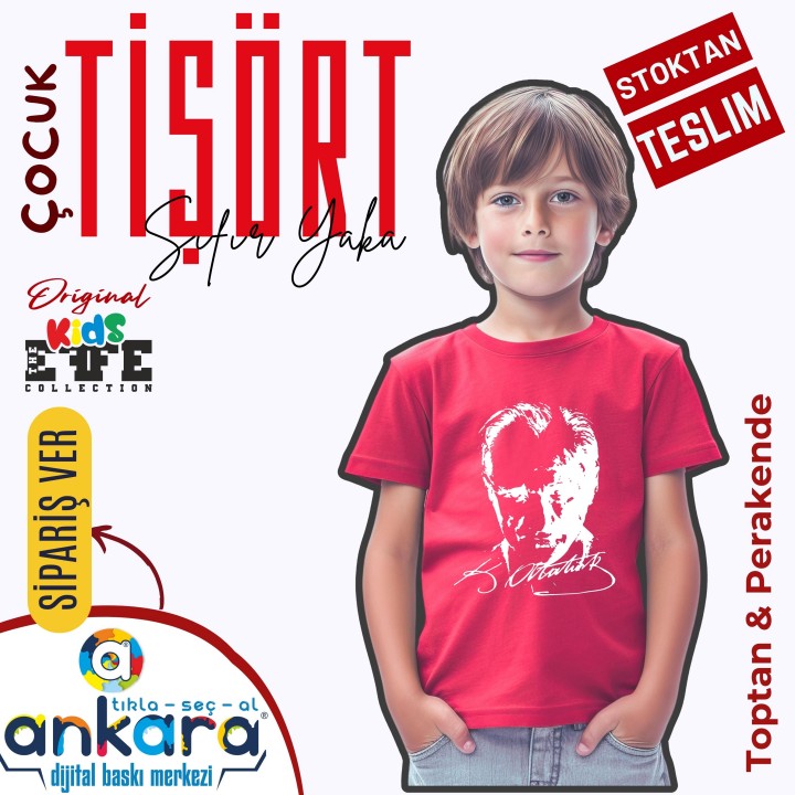 Sıfır Yaka Tişört Çocuk Atatürk Baskılı Model 05