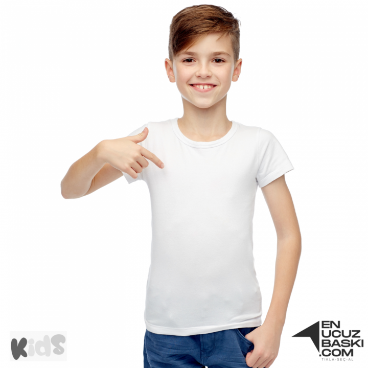 Sıfır Yaka Tişört Çocuk Beyaz