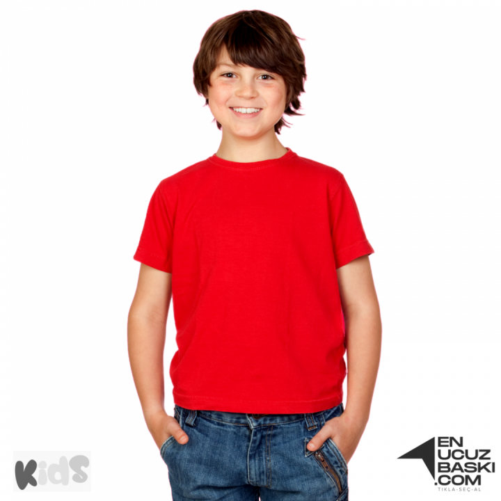 Sıfır Yaka Tişört Çocuk Kırmızı