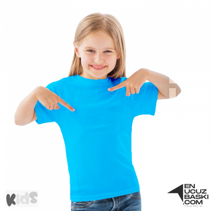 Sıfır Yaka Tişört Çocuk Turkuaz