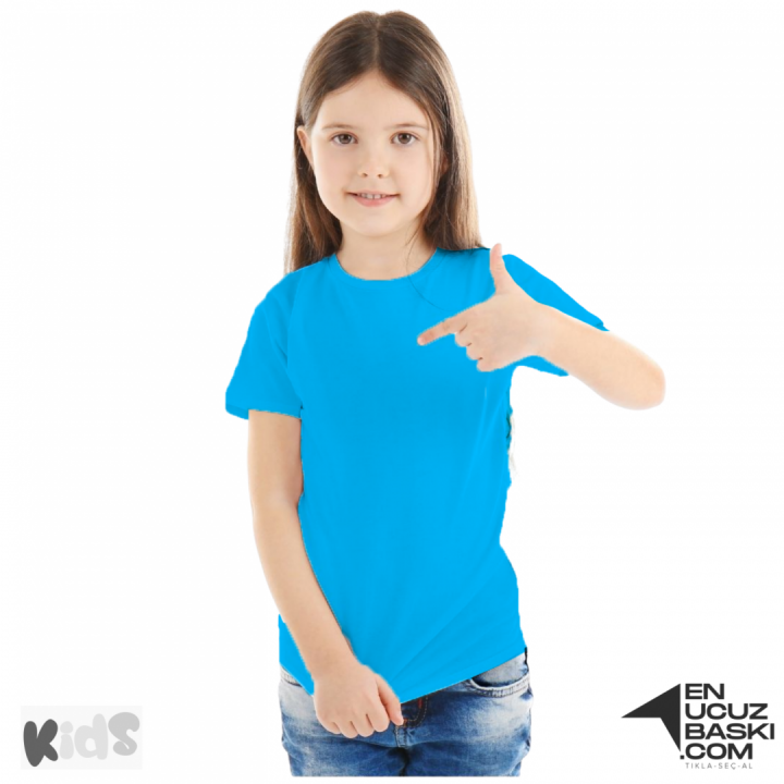 Sıfır Yaka Tişört Çocuk Turkuaz