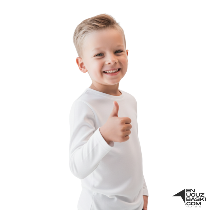 Sıfır Yaka Tişört Çocuk Uzun Kollu Beyaz Sıfır Yaka Tişört Çocuk Uzun Kollu Beyaz