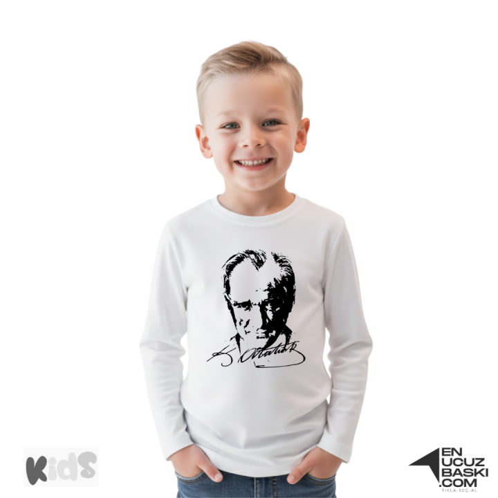 Sıfır Yaka Tişört Çocuk Uzun Kollu Beyaz Sıfır Yaka Tişört Çocuk Uzun Kollu Beyaz